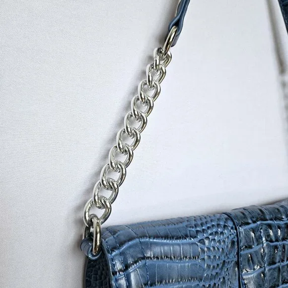 MARC FISHER Blue Faux Alligator / Croc Print Clutch or Shoulder Handbag Purse - Picture 4 of 9